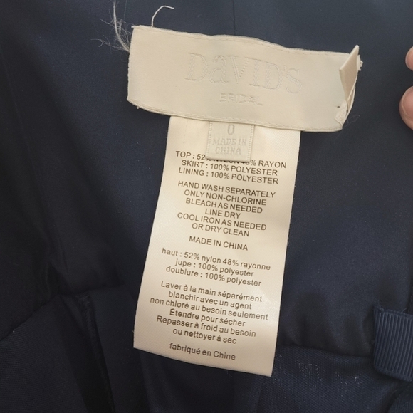 David’s Bridal Navy Blue Short Scalloped Strapless Lace Mesh Dress - Picture 4 of 9